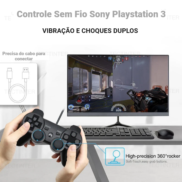 Controle Sem Fio Sony Playstation 3 (PS3) para Gamers