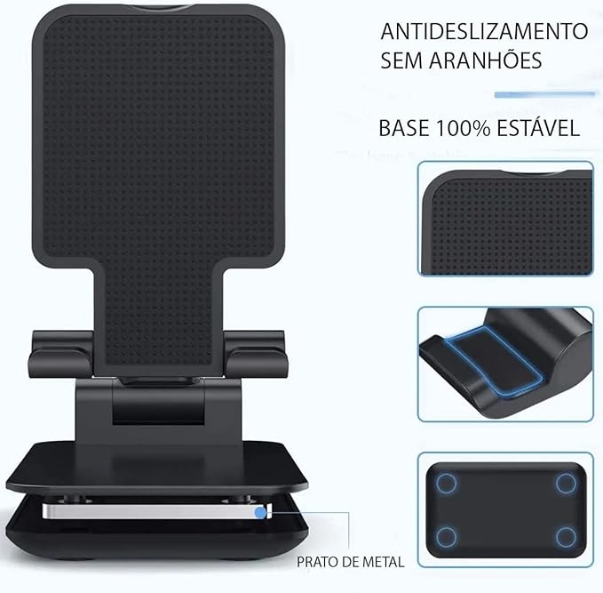 Suporte Celular de Mesa Retrátil Móvel Ajustável Portátil Smartphone Tablet iPad Xiaomi Escritório